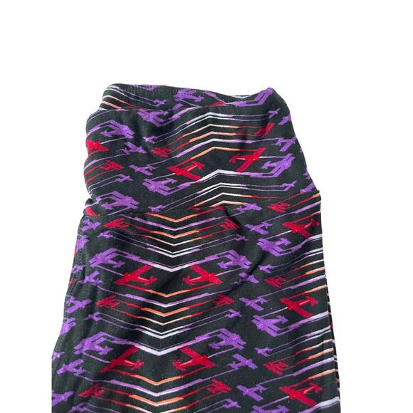 LULAROE One Size Airplanes Flight Purple Red Black Soft Leggings #348 - Picture 3 of 5